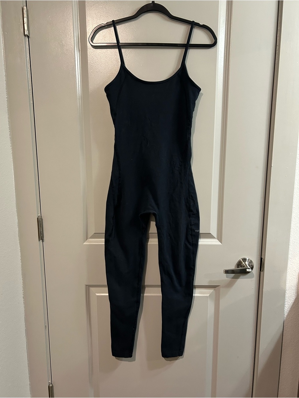 TNA Aritzia Essentials Black Slim Spaghetti-strap Jumpsuit